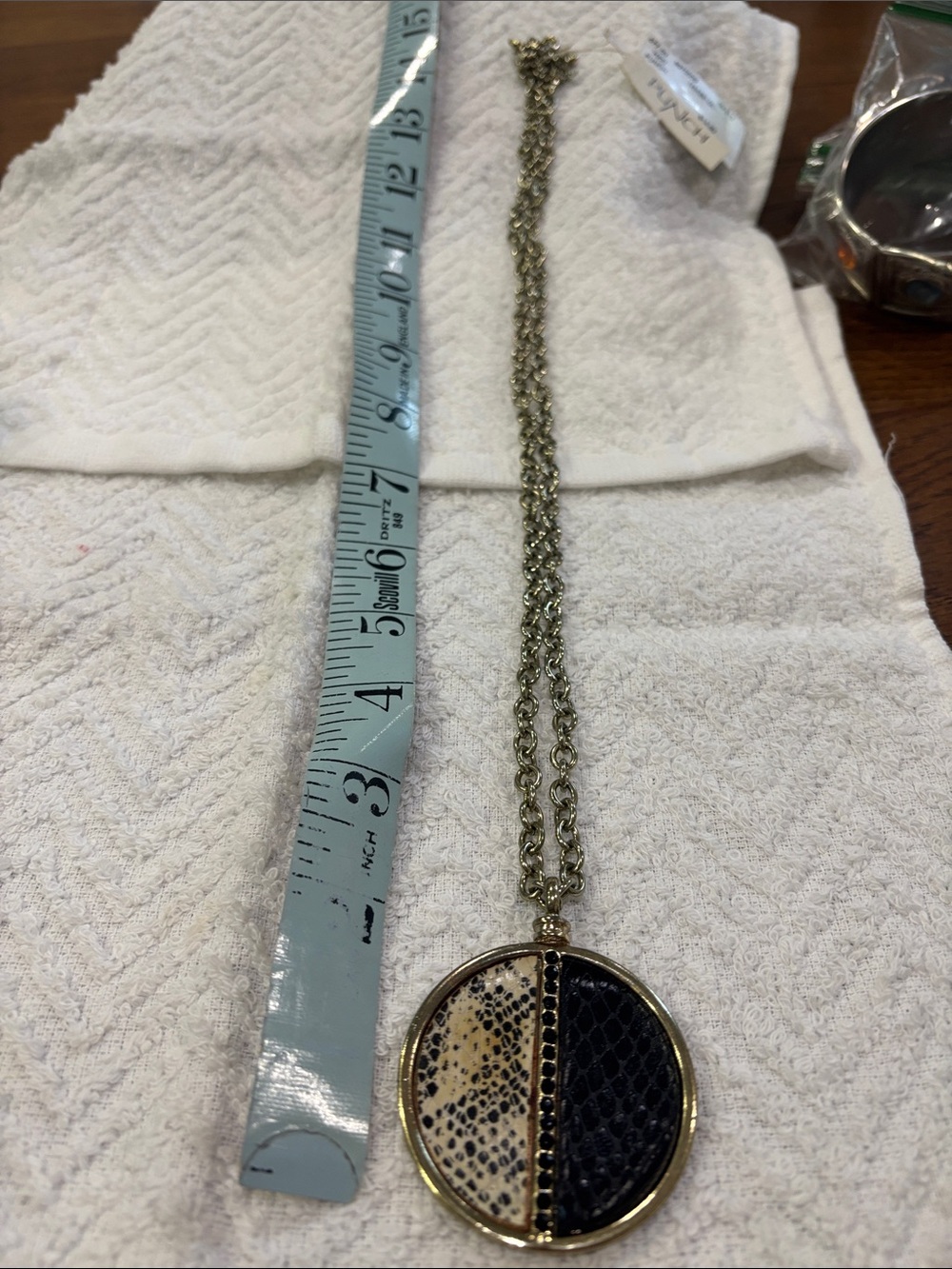 Gold-Tone Black & Cream Round Pendant Necklace